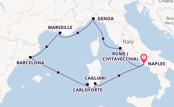 Western Mediterranean from Naples, Italy with the Costa Smeralda