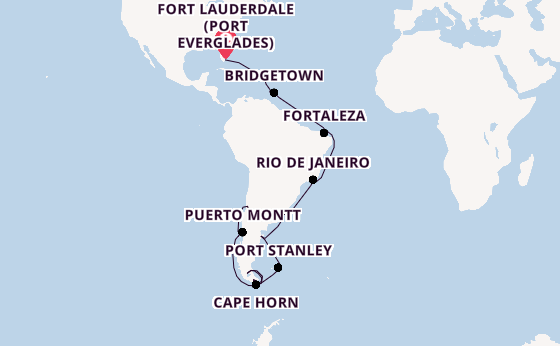 South America from Fort Lauderdale (Port Everglades), Florida, USA with the Majestic Princess