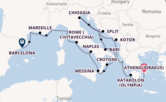 Mediterranean Sea from Athens (Piraeus), Greece with the Viking Neptune