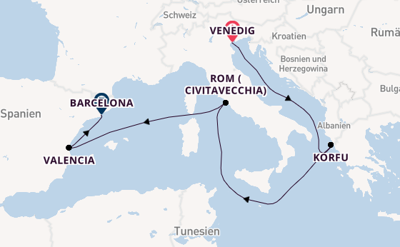 Westliches Mittelmeer ab Venedig, Italien auf der MSC Lirica