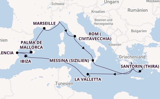 Westliches Mittelmeer ab Savona, Italien auf der Costa Serena