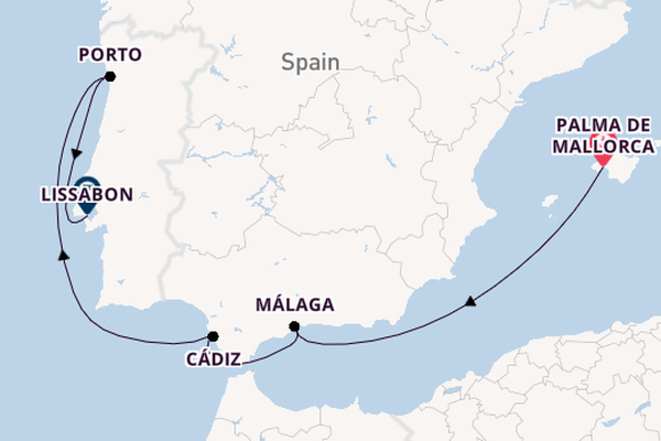 Westelijke Middellandse Zee vanaf Palma de Mallorca, Mallorca, Spanje met AIDAsol