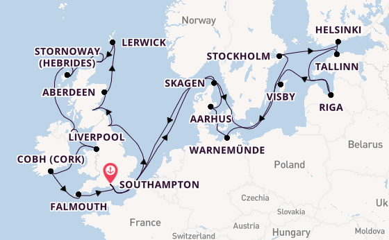 British Isles from Southampton, England with the Marina
