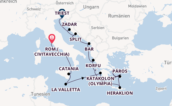 Mittelmeer ab Civitavecchia (Rom), Italien auf der Sonata (Oceania)
