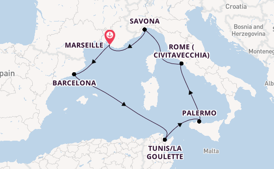 Western Mediterranean from Marseille, France with the Costa Toscana