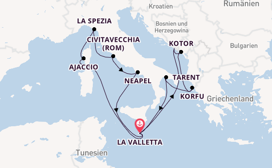 Mittelmeer ab La Valletta, Malta auf der Azura