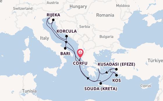 Oostelijke Middellandse Zee vanaf Corfu, Griekenland met AIDAblu