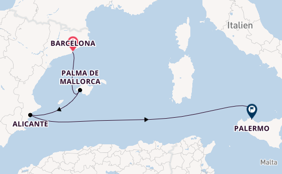 Westliches Mittelmeer ab Barcelona, Spanien auf der Costa Toscana