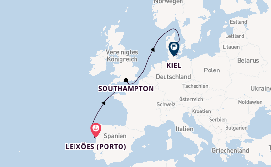 England ab Leixões (Porto), Portugal auf der Costa Diadema