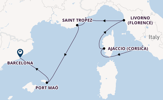Westelijke Middellandse Zee vanaf Civitavecchia (Rome), Italië met de Explora VI