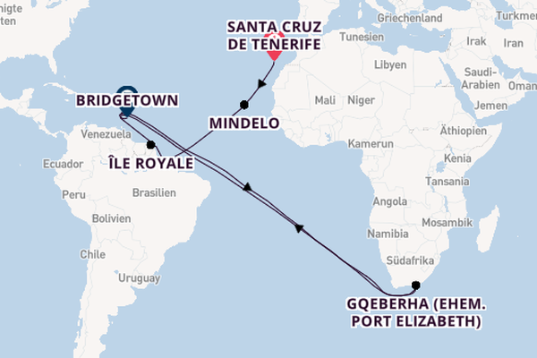Transatlantik ab Santa Cruz de Tenerife, Spanien auf der VASCO DA GAMA