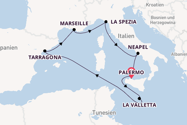 Westliches Mittelmeer ab Palermo, Sizilien auf der MSC Magnifica