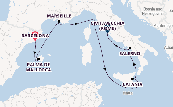 Westelijke Middellandse Zee vanaf Barcelona, Spanje met de Norwegian Epic