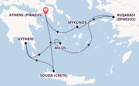 Eastern Mediterranean from Athens (Piraeus), Greece with the Silver Nova