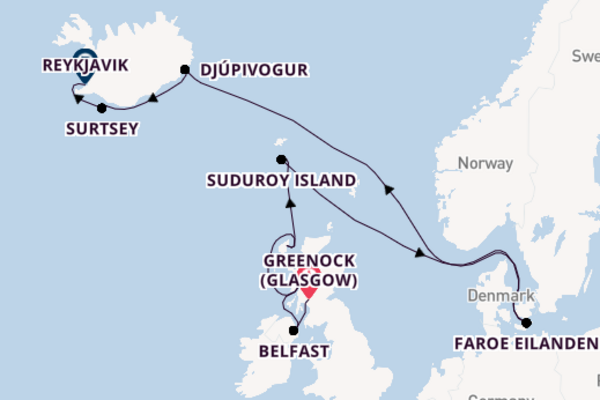 Verenigd Koninkrijk vanaf Greenock (Glasgow), Schotland met de L'Austral