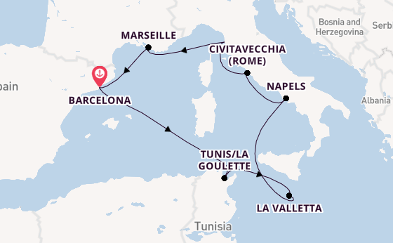 Westelijke Middellandse Zee vanaf Barcelona, Spanje met de Carnival Sunshine
