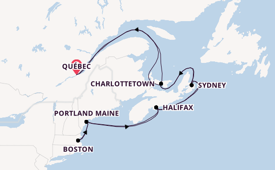 Nieuw-Engeland vanaf Québec, Canada met de Zuiderdam
