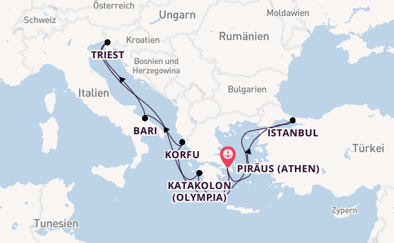 Mittelmeer ab Piräus (Athen), Griechenland auf der MSC Fantasia