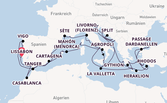 Mittelmeer ab Lissabon, Portugal auf der Silver Dawn