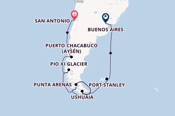 South America from San Antonio, Chile with the Oosterdam