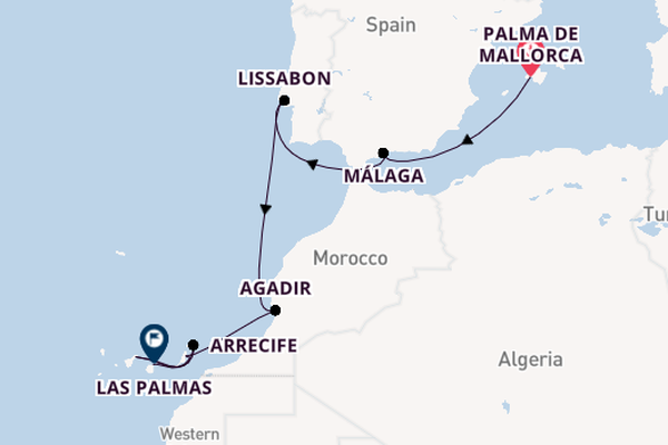 Canarische Eilanden vanaf Palma de Mallorca, Mallorca, Spanje met de Mein Schiff Relax