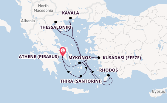 Oostelijke Middellandse Zee vanaf Athene (Piraeus), Griekenland met de Celebrity Infinity