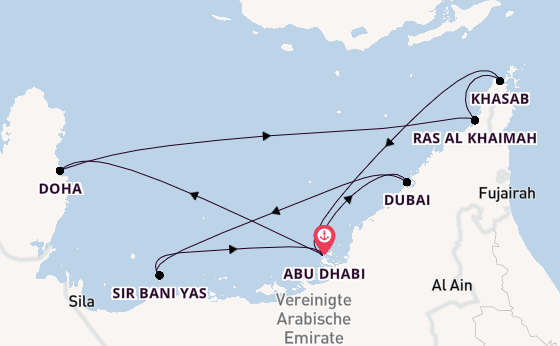 Persischer Golf ab Abu Dhabi, Vereinigte Arabische Emirate auf der Celestyal Discovery