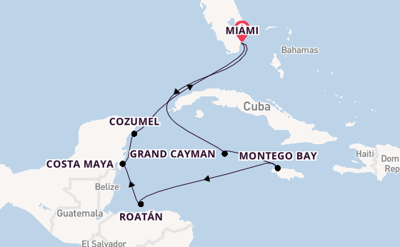 Western Caribbean from Miami, Florida with the Queen Elizabeth