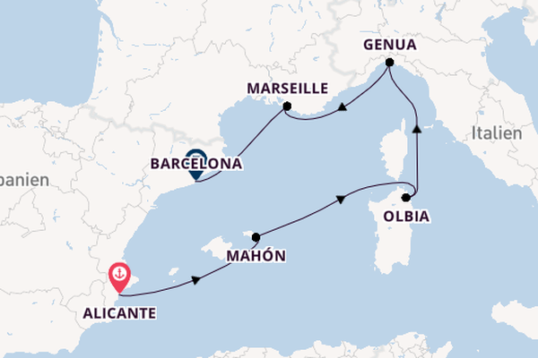 Westliches Mittelmeer ab Alicante, Spanien auf der MSC Musica