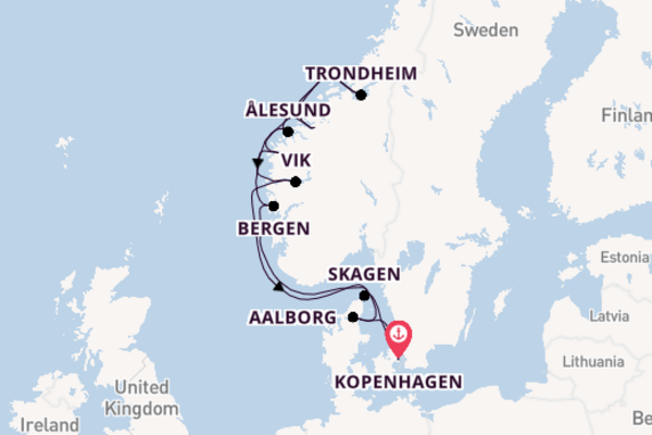 Noorwegen vanaf Kopenhagen, Denemarken met de Silver Dawn