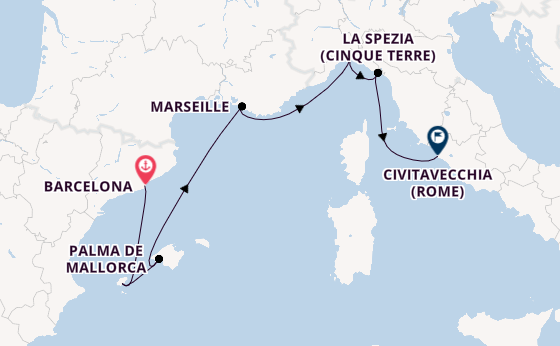 Westelijke Middellandse Zee vanaf Barcelona, Spanje met de Sun Princess