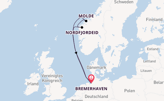 Norwegen ab Bremerhaven, Deutschland auf der Mein Schiff 2