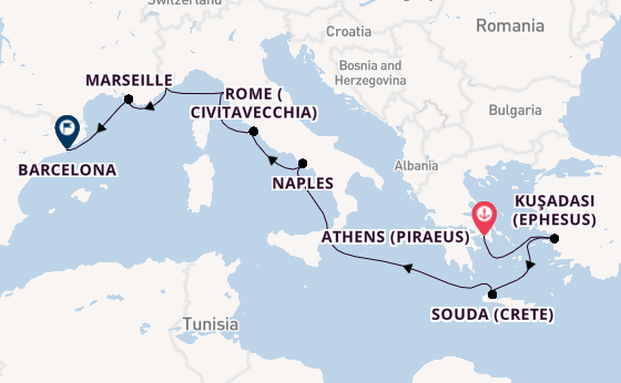 Mediterranean Sea from Athens (Piraeus), Greece with the Viking Libra