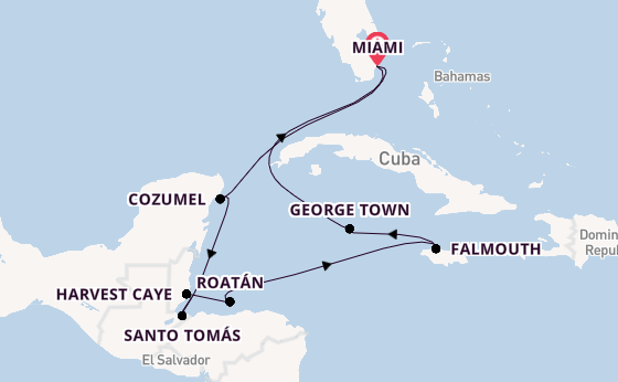 Western Caribbean from Miami, Florida, USA with the Seven Seas Prestige