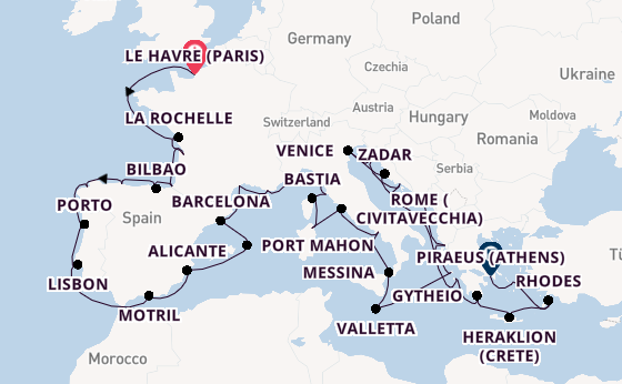 Mediterranean from Le Havre (Paris), France with the Insignia