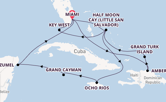 Caribbean from Miami, Florida, USA with the Zuiderdam