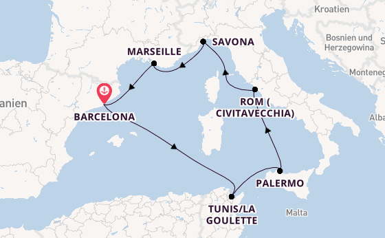 Westliches Mittelmeer ab Barcelona, Spanien auf der Costa Toscana