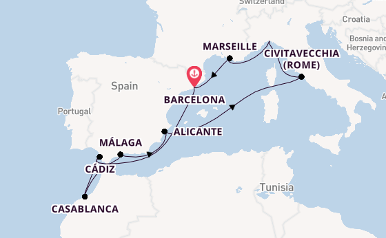 Westelijke Middellandse Zee vanaf Barcelona, Spanje met de MSC Magnifica