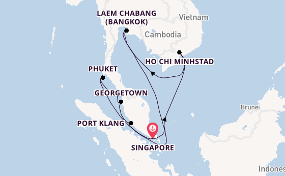 Zuidoost-Azië vanaf Singapore, Singapore met de Diamond Princess