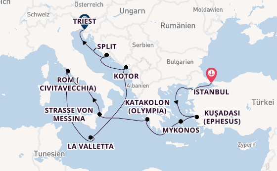 Mittelmeer ab Istanbul, Türkei auf der Queen Elizabeth