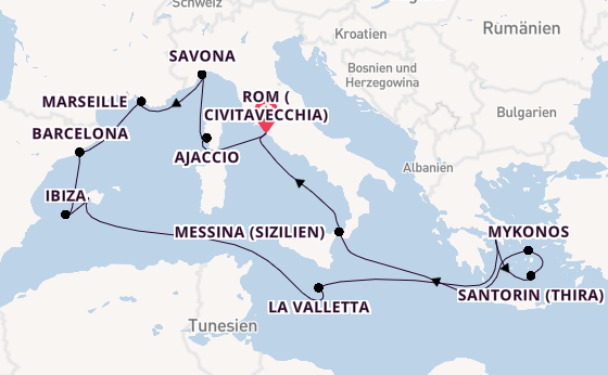 Westliches Mittelmeer ab Civitavecchia (Rom), Italien auf der Costa Serena