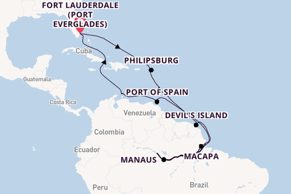 South America from Fort Lauderdale (Port Everglades), Florida, USA with the Volendam