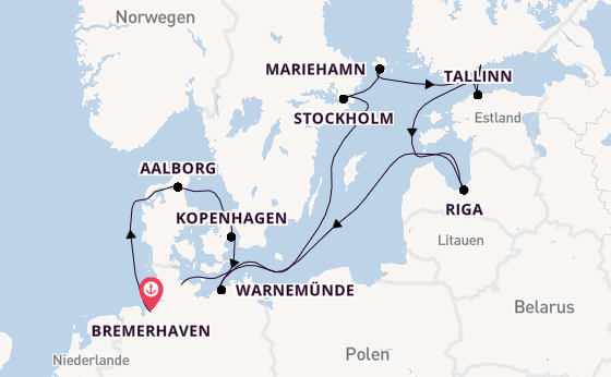 Europa ab Bremerhaven, Deutschland auf der Artania