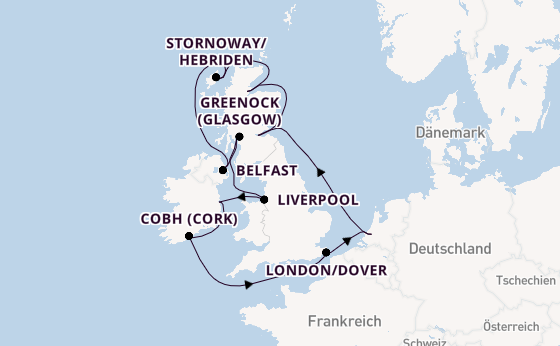 Britische Inseln ab Rotterdam, Niederlande auf der Nieuw Statendam