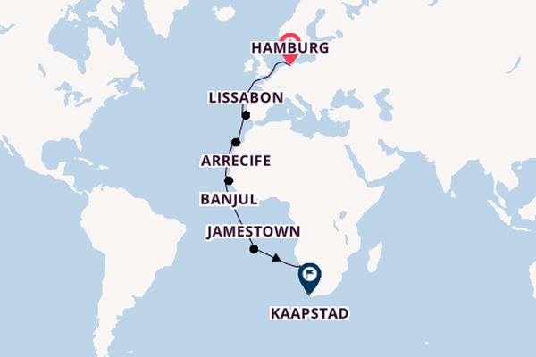Afrika vanaf Hamburg, Duitsland met de Amera