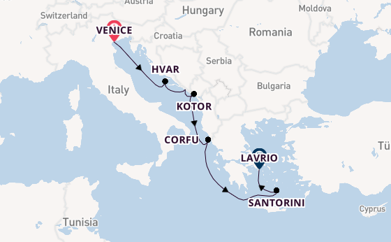 Eastern Mediterranean from Venice, Italy with the Ilma