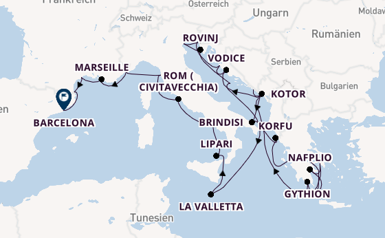 Mittelmeer ab Dubrovnik, Kroatien auf der Seabourn Ovation