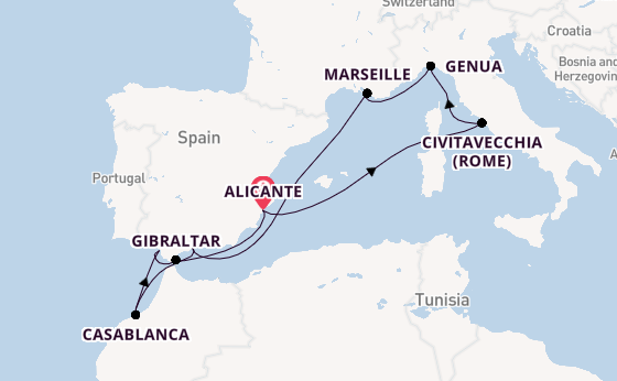 Westelijke Middellandse Zee vanaf Alicante, Spanje met de MSC Sinfonia