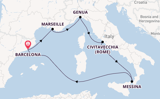 Westelijke Middellandse Zee vanaf Barcelona, Spanje met de MSC World Europa