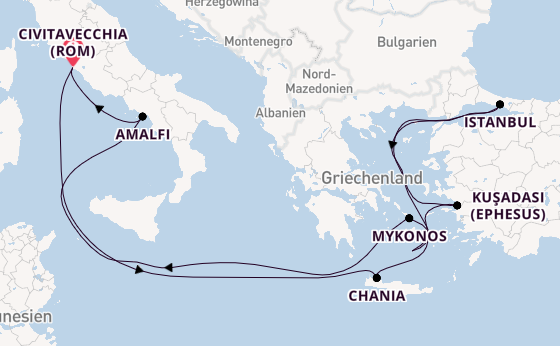 Mittelmeer ab Civitavecchia (Rom), Italien auf der Celebrity Ascent